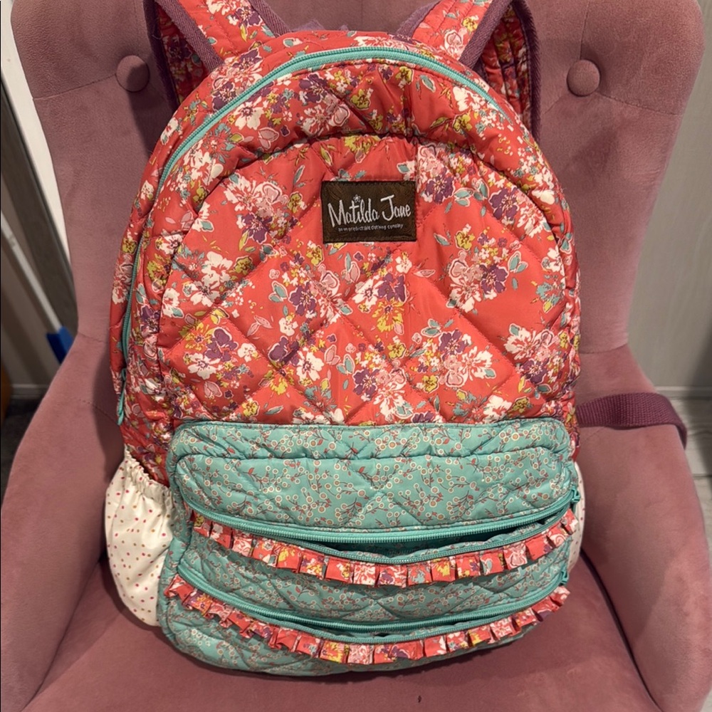 Matilda Jane Coral and Teal Floral Backpack